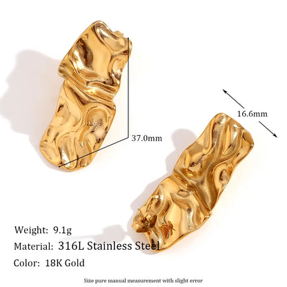 1 Pair Simple Style Classic Style Solid Color Plating Frill 304 Stainless Steel 18K Gold Plated Ear Studs