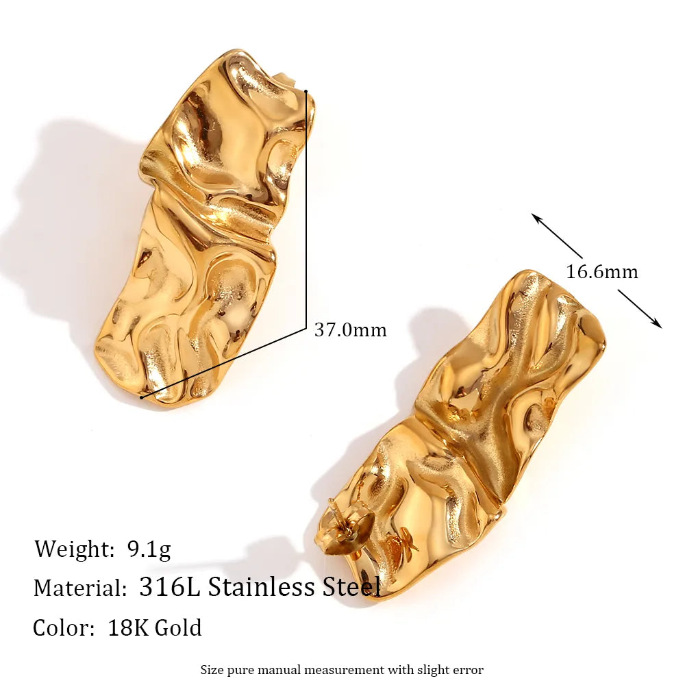 1 Pair Simple Style Classic Style Solid Color Plating Frill 304 Stainless Steel 18K Gold Plated Ear Studs