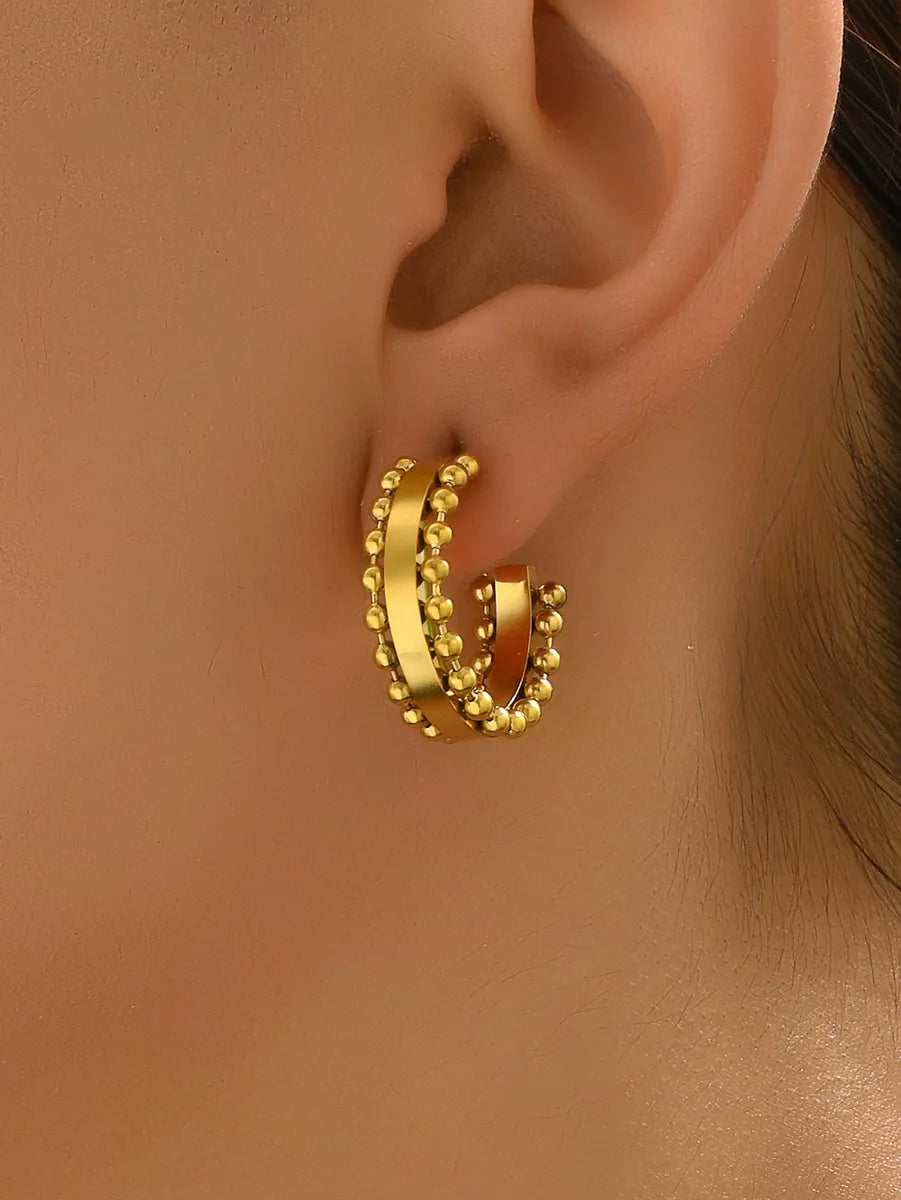 1 Pair Simple Style Classic Style Solid Color Plating Frill Titanium Steel 18k Gold Plated Gold Plated Ear Studs