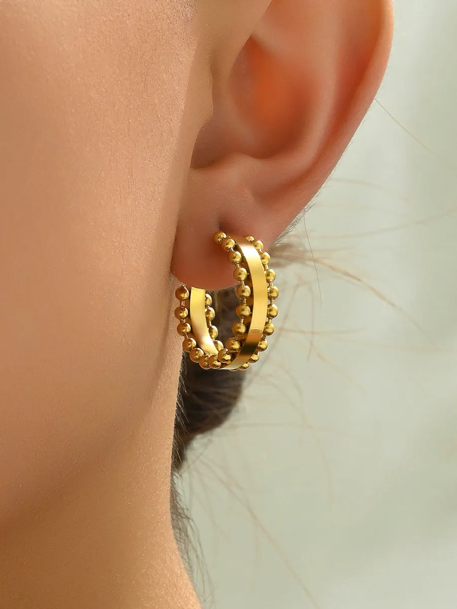 1 Pair Simple Style Classic Style Solid Color Plating Frill Titanium Steel 18k Gold Plated Gold Plated Ear Studs