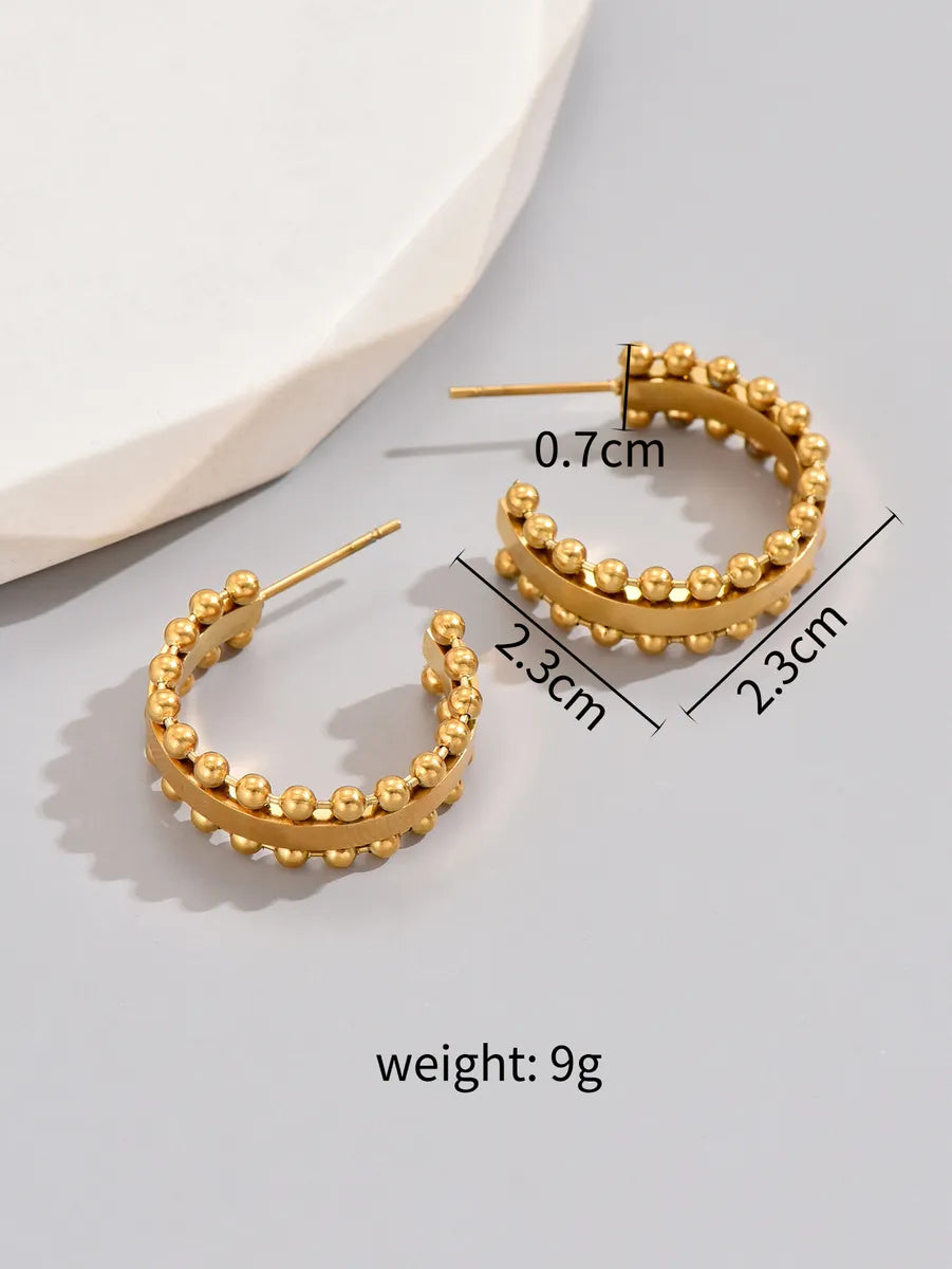 1 Pair Simple Style Classic Style Solid Color Plating Frill Titanium Steel 18k Gold Plated Gold Plated Ear Studs