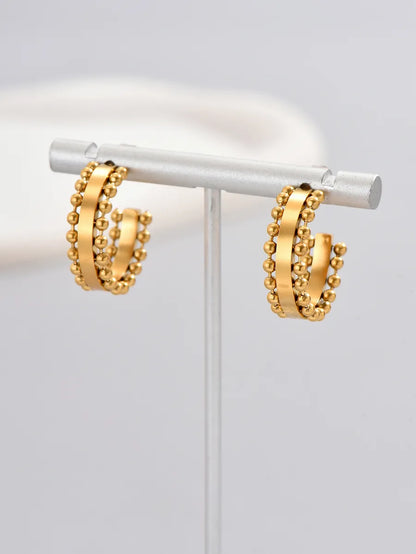 1 Pair Simple Style Classic Style Solid Color Plating Frill Titanium Steel 18k Gold Plated Gold Plated Ear Studs