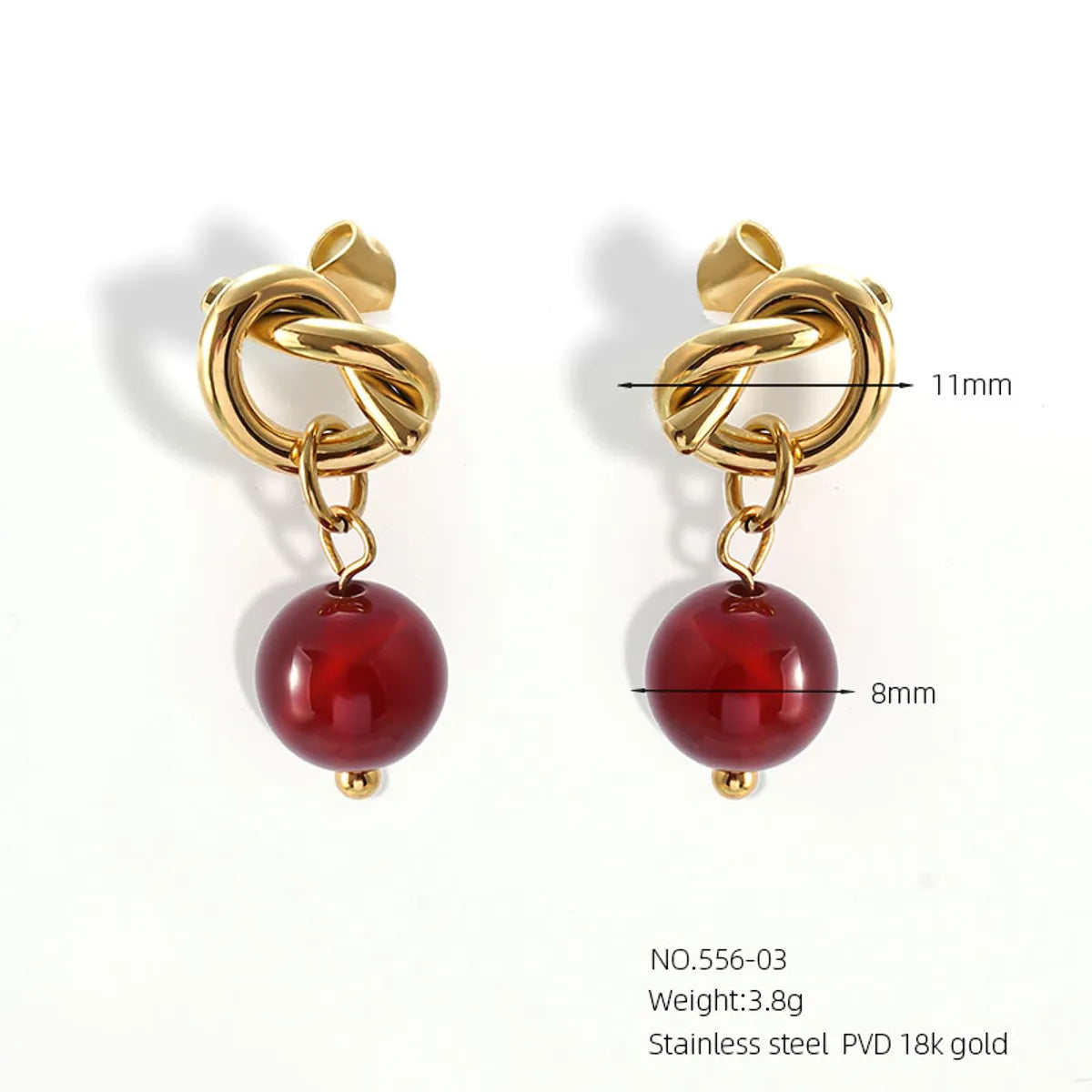 1 Pair Simple Style Classic Style Solid Color Plating Inlay 304 Stainless Steel Artificial Pearls Natural Stone 18K Gold Plated Ear Studs