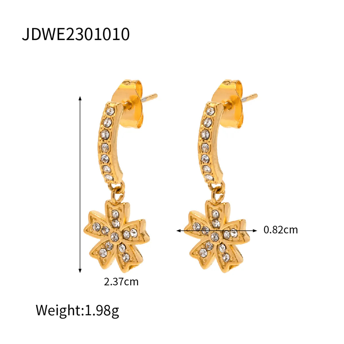 1 Pair Simple Style Classic Style Solid Color Plating Inlay 304 Stainless Steel Zircon 18K Gold Plated Drop Earrings