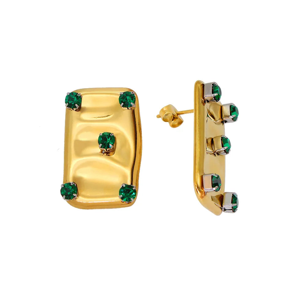 1 Pair Simple Style Classic Style Solid Color Plating Inlay 304 Stainless Steel 316 Stainless Steel  Czech Rhinestone 18K Gold Plated Ear Studs