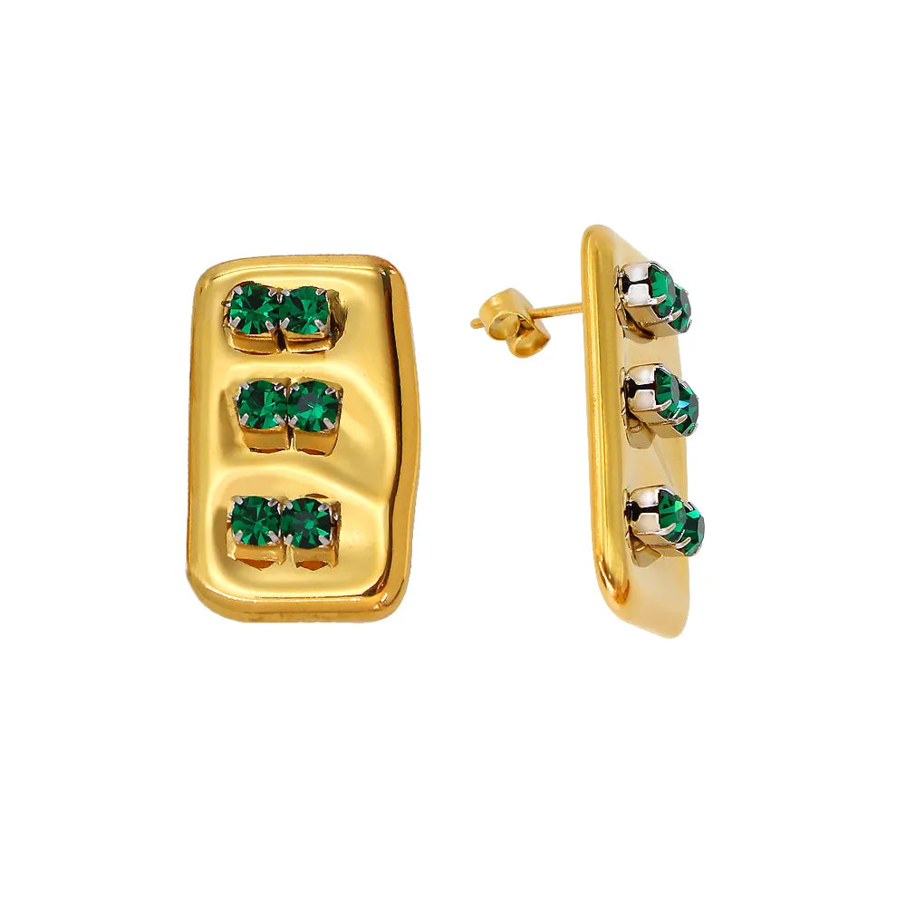 1 Pair Simple Style Classic Style Solid Color Plating Inlay 304 Stainless Steel 316 Stainless Steel  Czech Rhinestone 18K Gold Plated Ear Studs