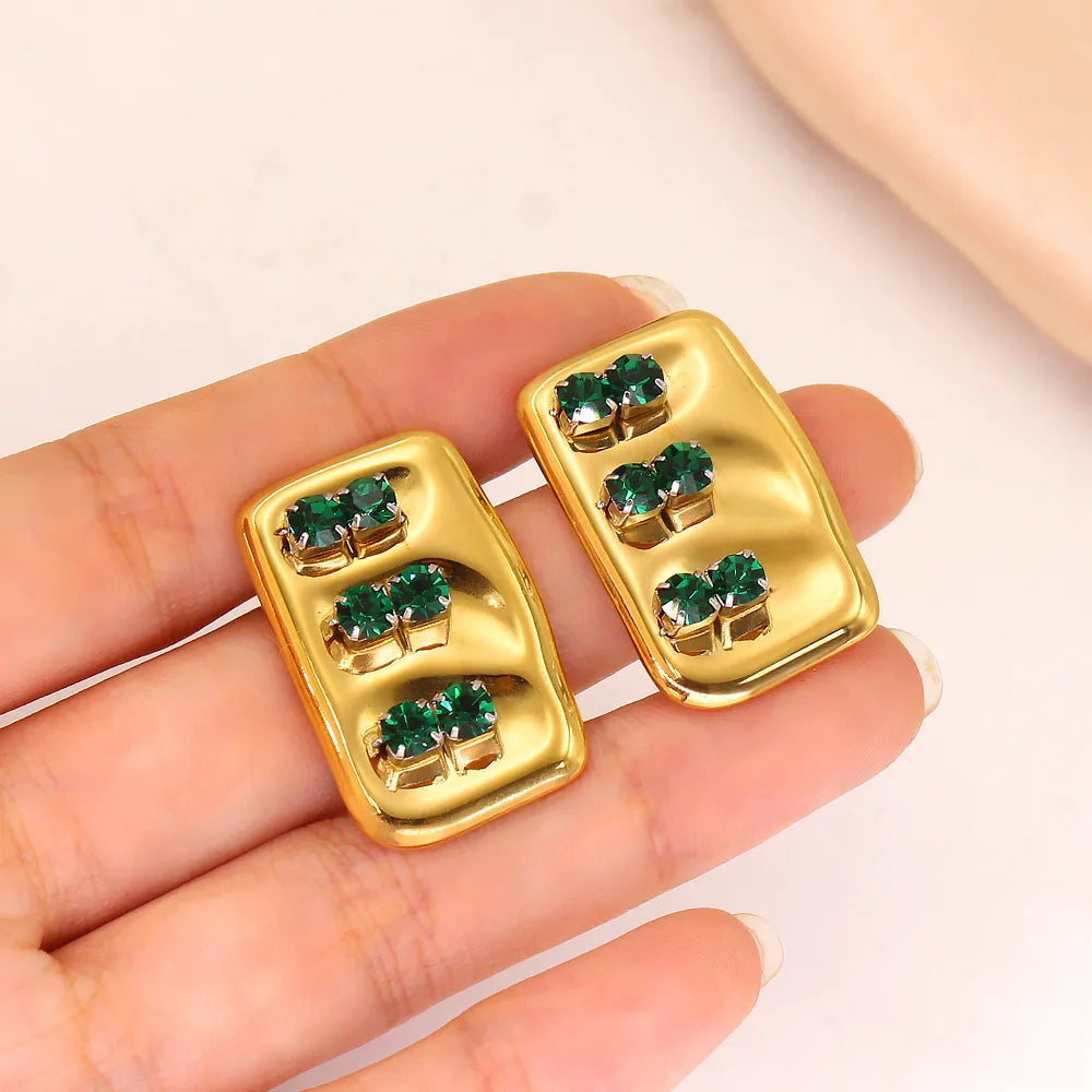 1 Pair Simple Style Classic Style Solid Color Plating Inlay 304 Stainless Steel 316 Stainless Steel  Czech Rhinestone 18K Gold Plated Ear Studs