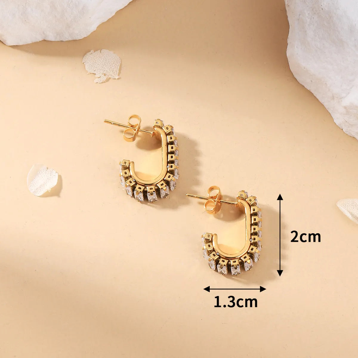 1 Pair Simple Style Classic Style Solid Color Plating Inlay 304 Stainless Steel Zircon 18K Gold Plated Hoop Earrings