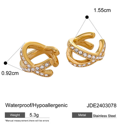 1 Pair Simple Style Classic Style Solid Color Plating Inlay 316 Stainless Steel  Rhinestones 18K Gold Plated Ear Cuffs