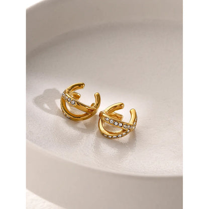 1 Pair Simple Style Classic Style Solid Color Plating Inlay 316 Stainless Steel  Rhinestones 18K Gold Plated Ear Cuffs