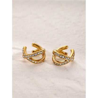 1 Pair Simple Style Classic Style Solid Color Plating Inlay 316 Stainless Steel  Rhinestones 18K Gold Plated Ear Cuffs