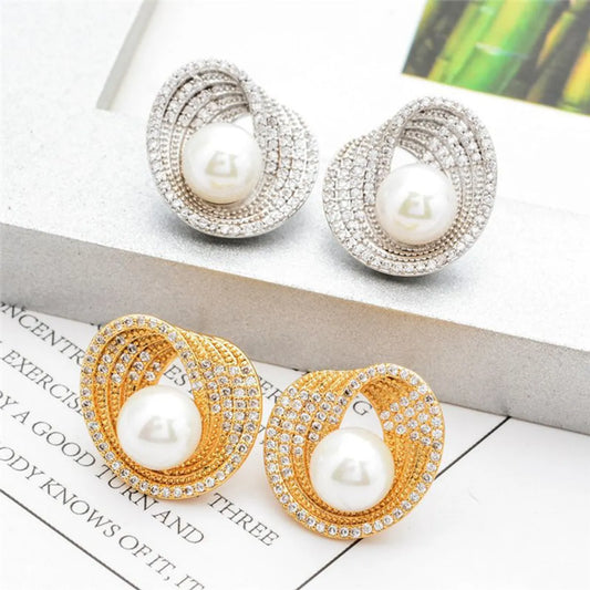 1 Pair Simple Style Classic Style Solid Color Plating Inlay Copper Pearl Zircon 18k Gold Plated White Gold Plated Ear Studs