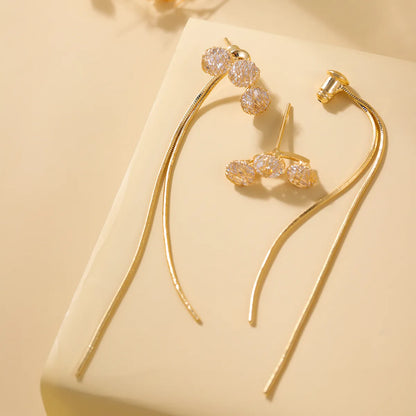 1 Pair Simple Style Classic Style Solid Color Plating Inlay Copper Rhinestones 18K Gold Plated Drop Earrings