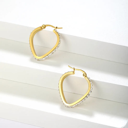 1 Pair Simple Style Classic Style Solid Color Plating Inlay Stainless Steel Artificial Diamond Hoop Earrings