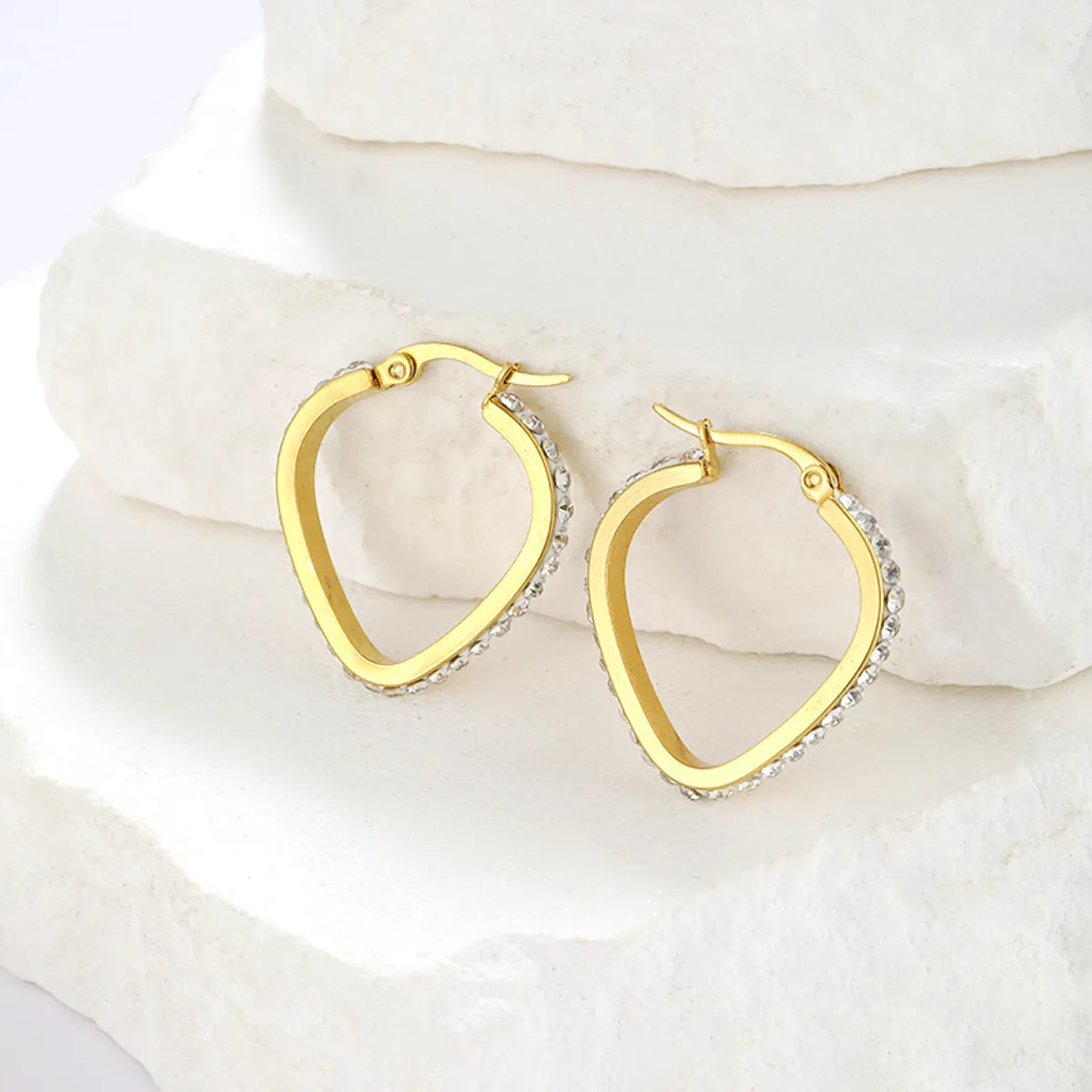 1 Pair Simple Style Classic Style Solid Color Plating Inlay Stainless Steel Artificial Diamond Hoop Earrings