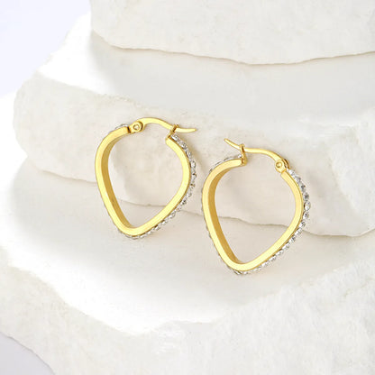 1 Pair Simple Style Classic Style Solid Color Plating Inlay Stainless Steel Artificial Diamond Hoop Earrings