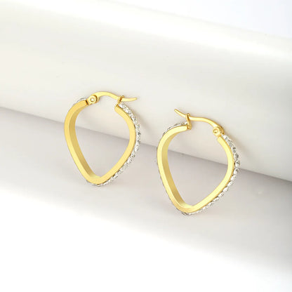 1 Pair Simple Style Classic Style Solid Color Plating Inlay Stainless Steel Artificial Diamond Hoop Earrings