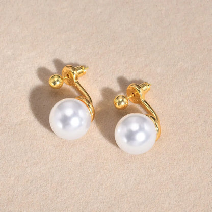 1 Pair Simple Style Classic Style Solid Color Plating Inlay Stainless Steel Artificial Pearls 18K Gold Plated Ear Studs