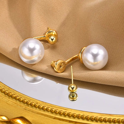 1 Pair Simple Style Classic Style Solid Color Plating Inlay Stainless Steel Artificial Pearls 18K Gold Plated Ear Studs