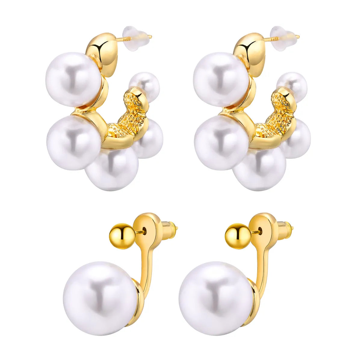 1 Pair Simple Style Classic Style Solid Color Plating Inlay Stainless Steel Artificial Pearls 18K Gold Plated Ear Studs