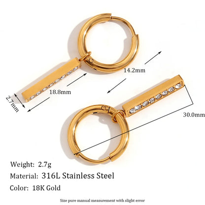 1 Pair Simple Style Classic Style Solid Color Plating Inlay Stainless Steel Rhinestones 18k Gold Plated Drop Earrings