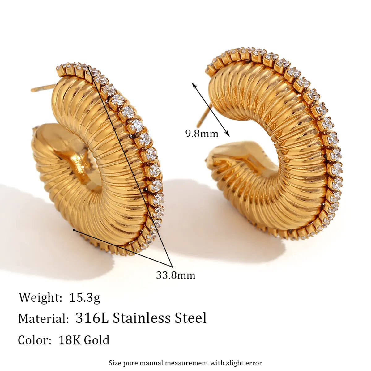 1 Pair Simple Style Classic Style Solid Color Plating Inlay Stainless Steel Rhinestones 18k Gold Plated Ear Studs