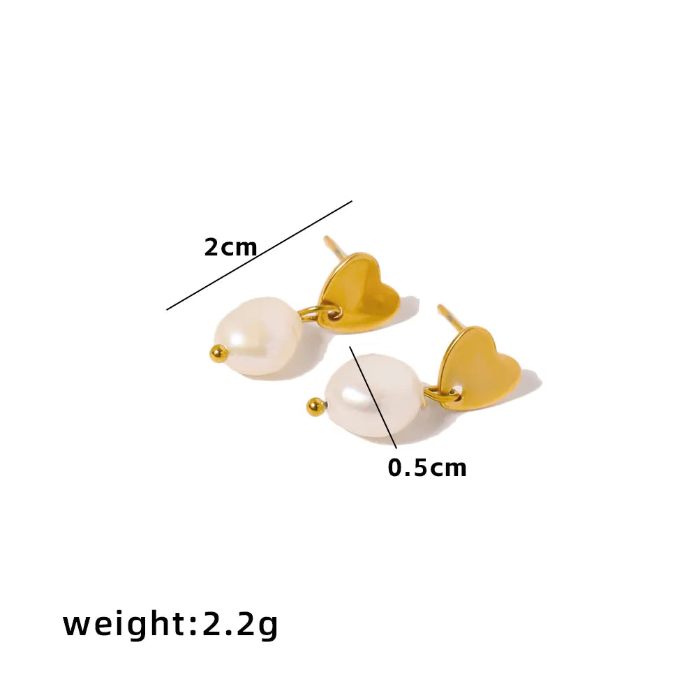 1 Pair Simple Style Classic Style Solid Color Plating Inlay 304 Stainless Steel Pearl 18K Gold Plated Drop Earrings