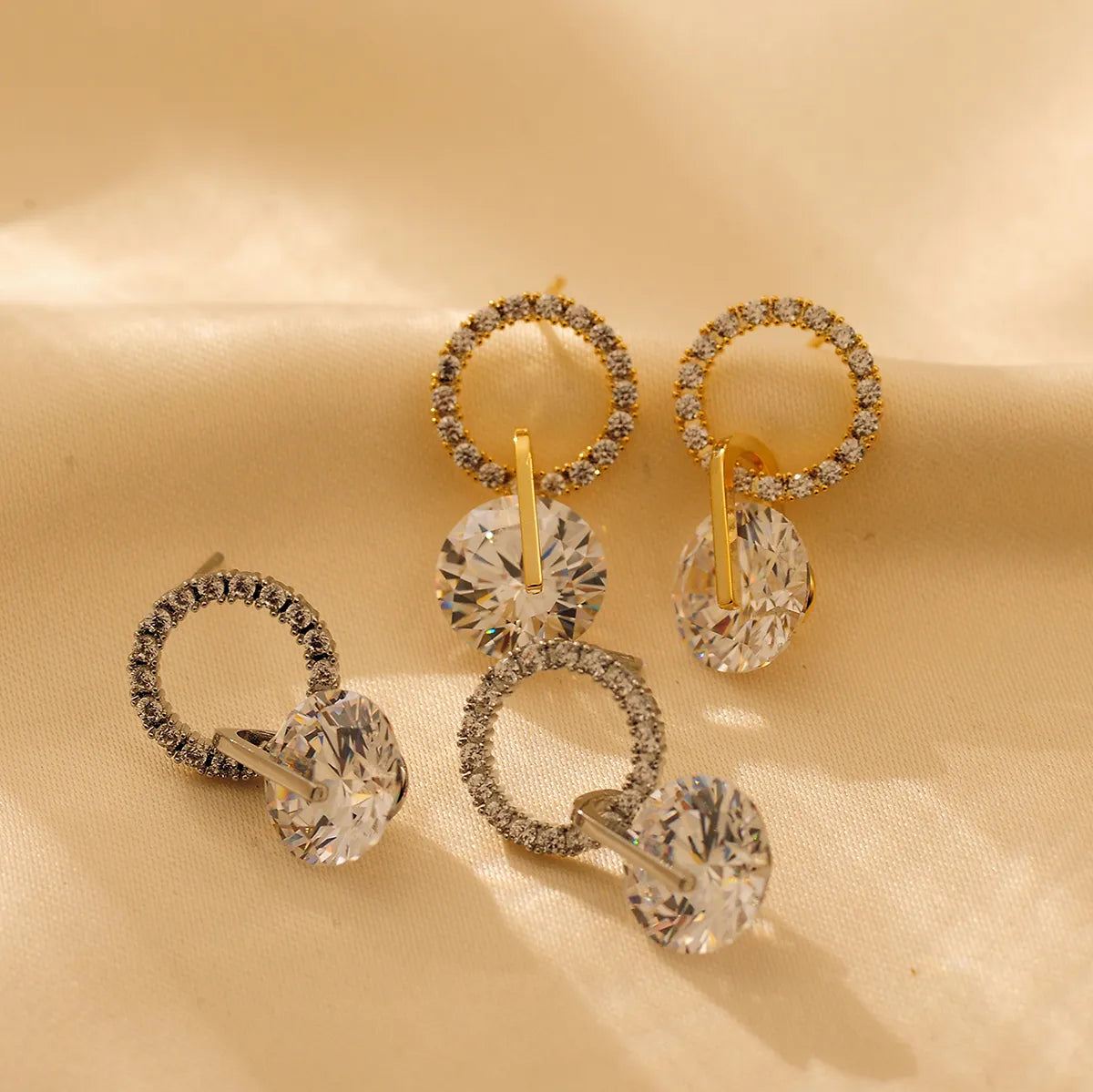 1 Pair Simple Style Classic Style Solid Color Plating Inlay Titanium Steel Zircon 18K Gold Plated Drop Earrings