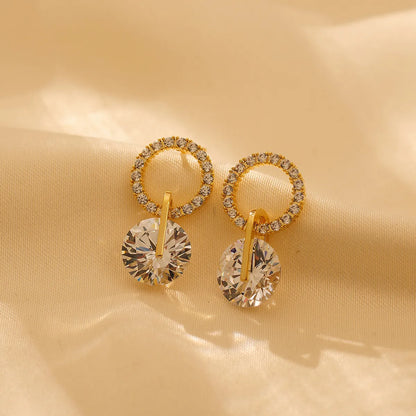 1 Pair Simple Style Classic Style Solid Color Plating Inlay Titanium Steel Zircon 18K Gold Plated Drop Earrings