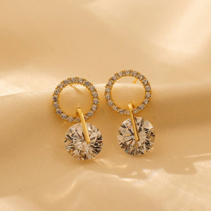 1 Pair Simple Style Classic Style Solid Color Plating Inlay Titanium Steel Zircon 18K Gold Plated Drop Earrings