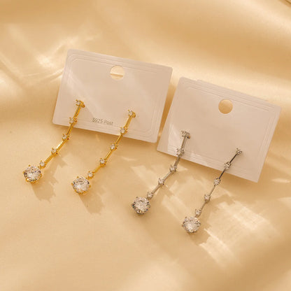 1 Pair Simple Style Classic Style Solid Color Plating Inlay Titanium Steel Zircon 18K Gold Plated Drop Earrings