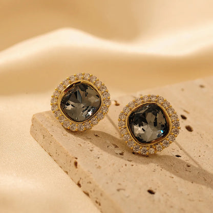 1 Pair Simple Style Classic Style Solid Color Plating Inlay Titanium Steel Zircon 18K Gold Plated Ear Studs