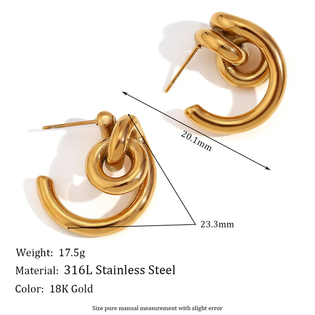 1 Pair Simple Style Classic Style Solid Color Plating 304 Stainless Steel 18K Gold Plated Ear Studs