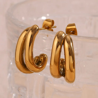 1 Pair Simple Style Classic Style Solid Color Plating Stainless Steel 18k Gold Plated Ear Studs