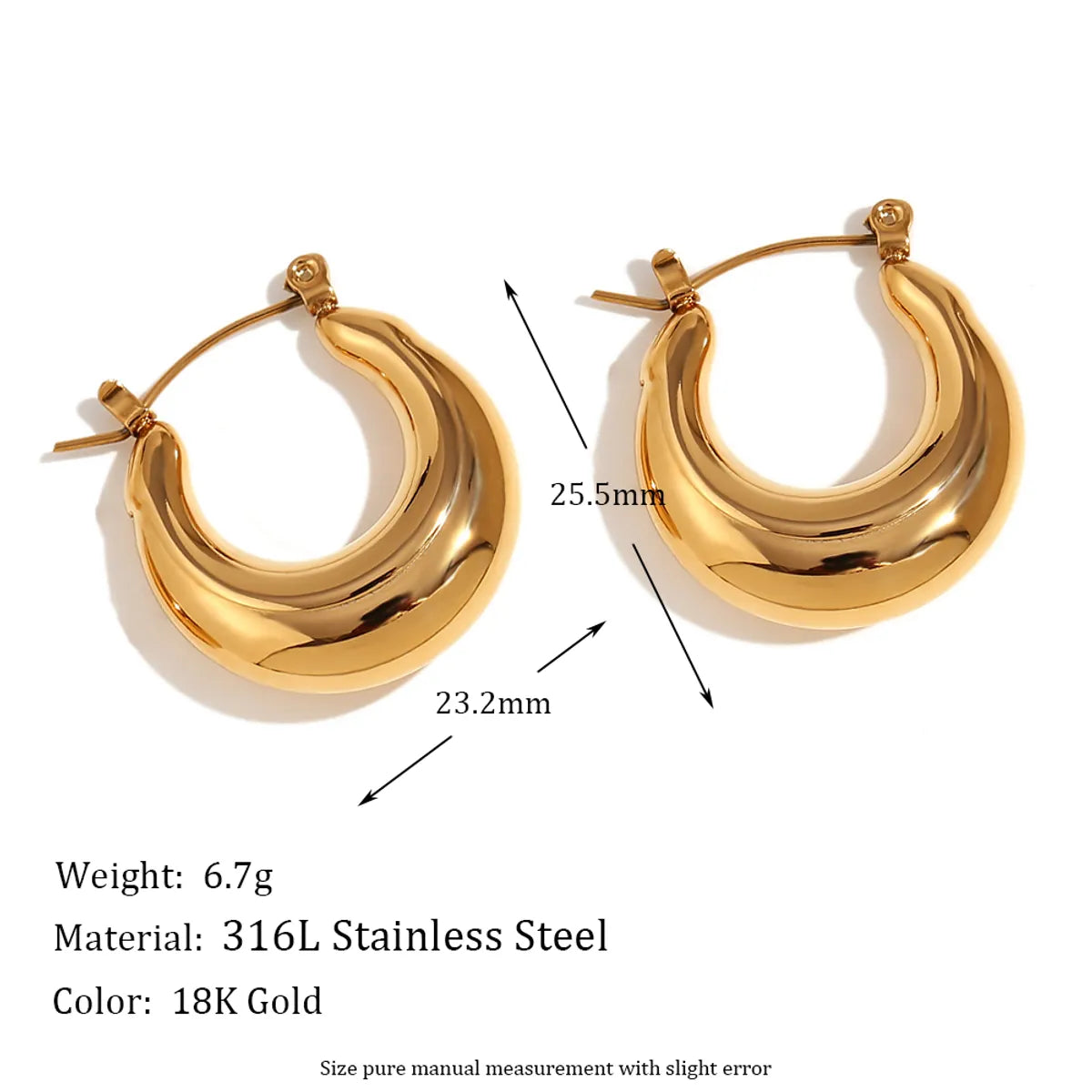 1 Pair Simple Style Classic Style Solid Color Plating Stainless Steel 18k Gold Plated Hoop Earrings