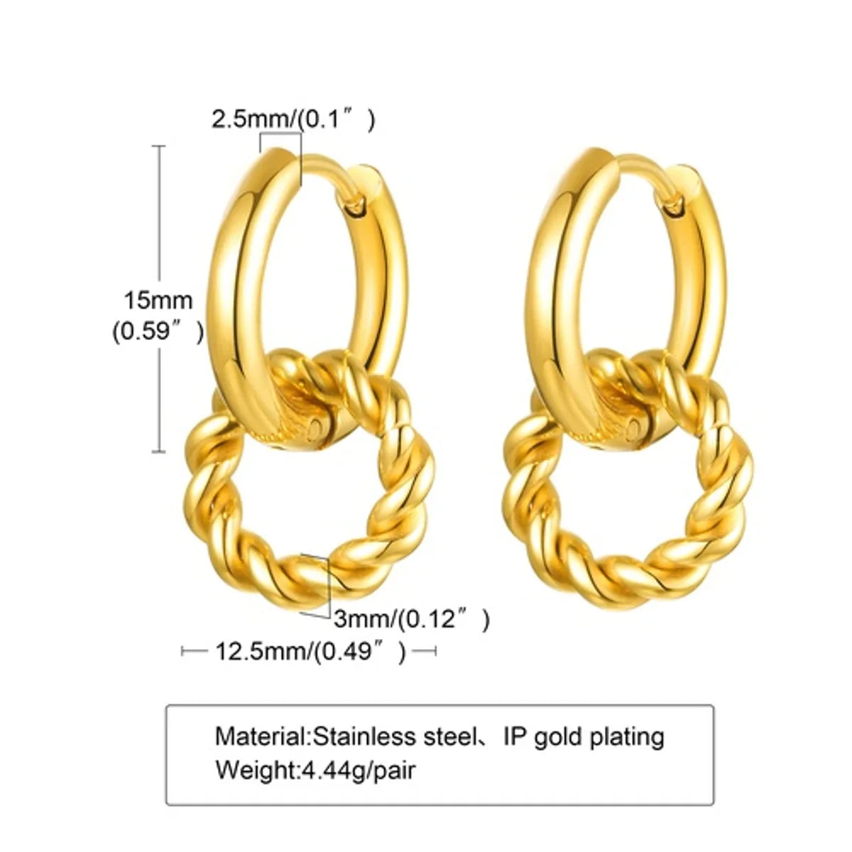 1 Pair Simple Style Classic Style Solid Color Plating 201 Stainless Steel Gold Plated Ear Studs