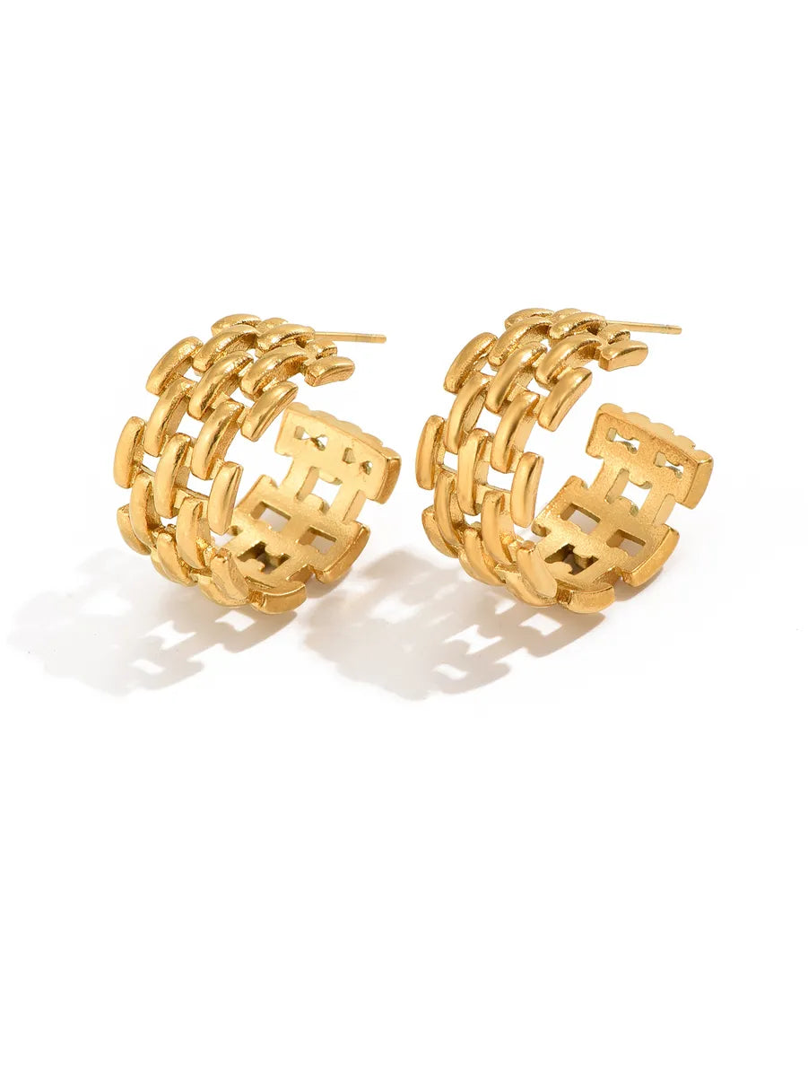 1 Pair Simple Style Classic Style Solid Color Plating Titanium Steel 18k Gold Plated Ear Studs