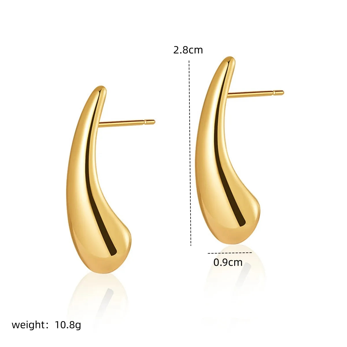 1 Pair Simple Style Classic Style Solid Color Water Drop Plating 304 Stainless Steel 18K Gold Plated Ear Studs