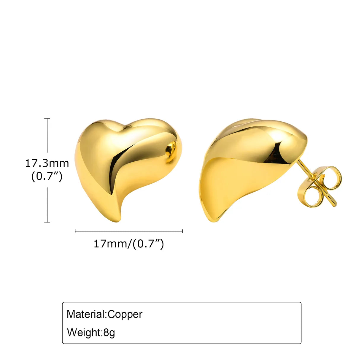 1 Pair Simple Style Classic Style Square Heart Shape Polishing Plating Brass 18K Gold Plated Ear Studs