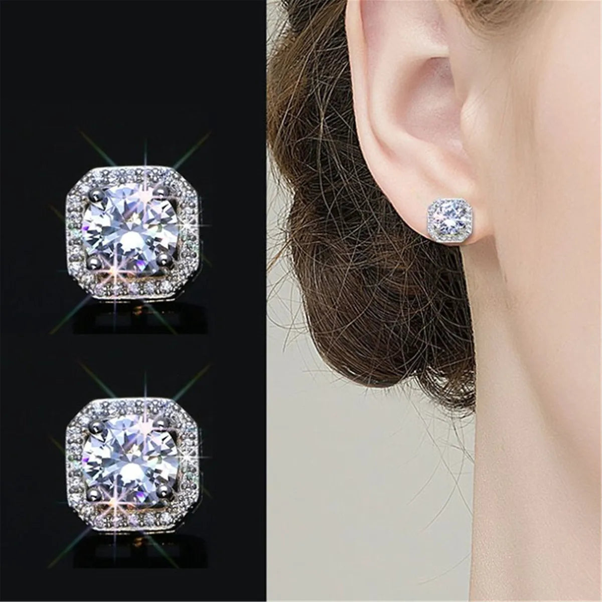 1 Pair Simple Style Classic Style Square Inlay Copper Zircon Ear Studs