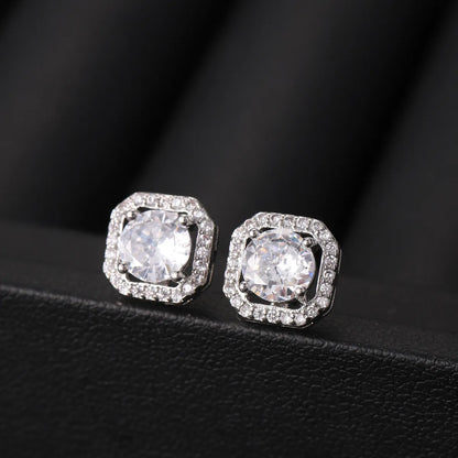 1 Pair Simple Style Classic Style Square Inlay Copper Zircon Ear Studs