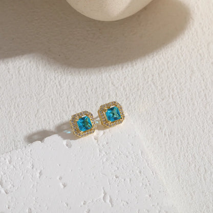 1 Pair Simple Style Classic Style Square Plating Inlay Copper Zircon 14k Gold Plated Ear Studs