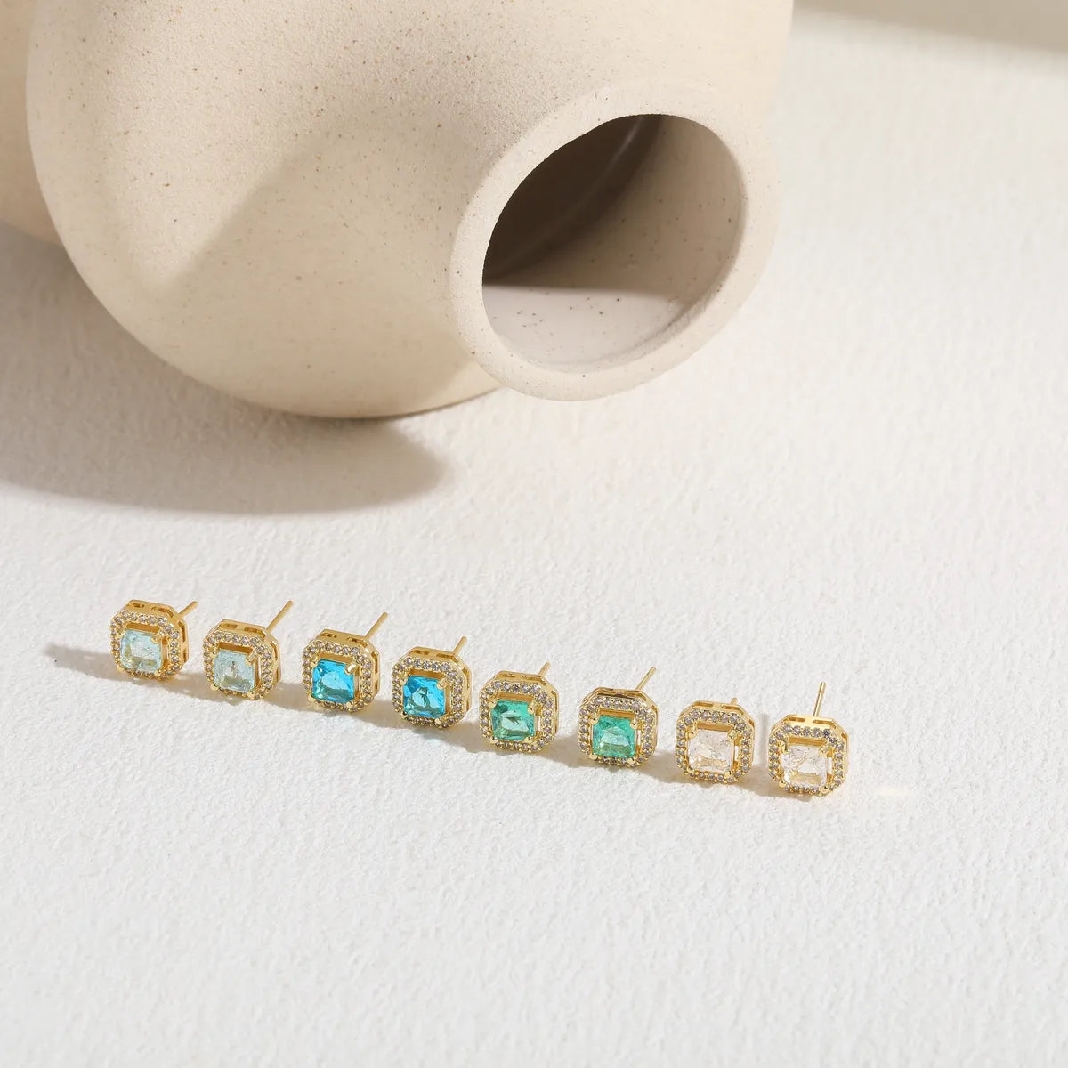 1 Pair Simple Style Classic Style Square Plating Inlay Copper Zircon 14k Gold Plated Ear Studs