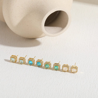 1 Pair Simple Style Classic Style Square Plating Inlay Copper Zircon 14k Gold Plated Ear Studs