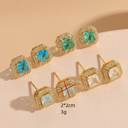 1 Pair Simple Style Classic Style Square Plating Inlay Copper Zircon 14k Gold Plated Ear Studs