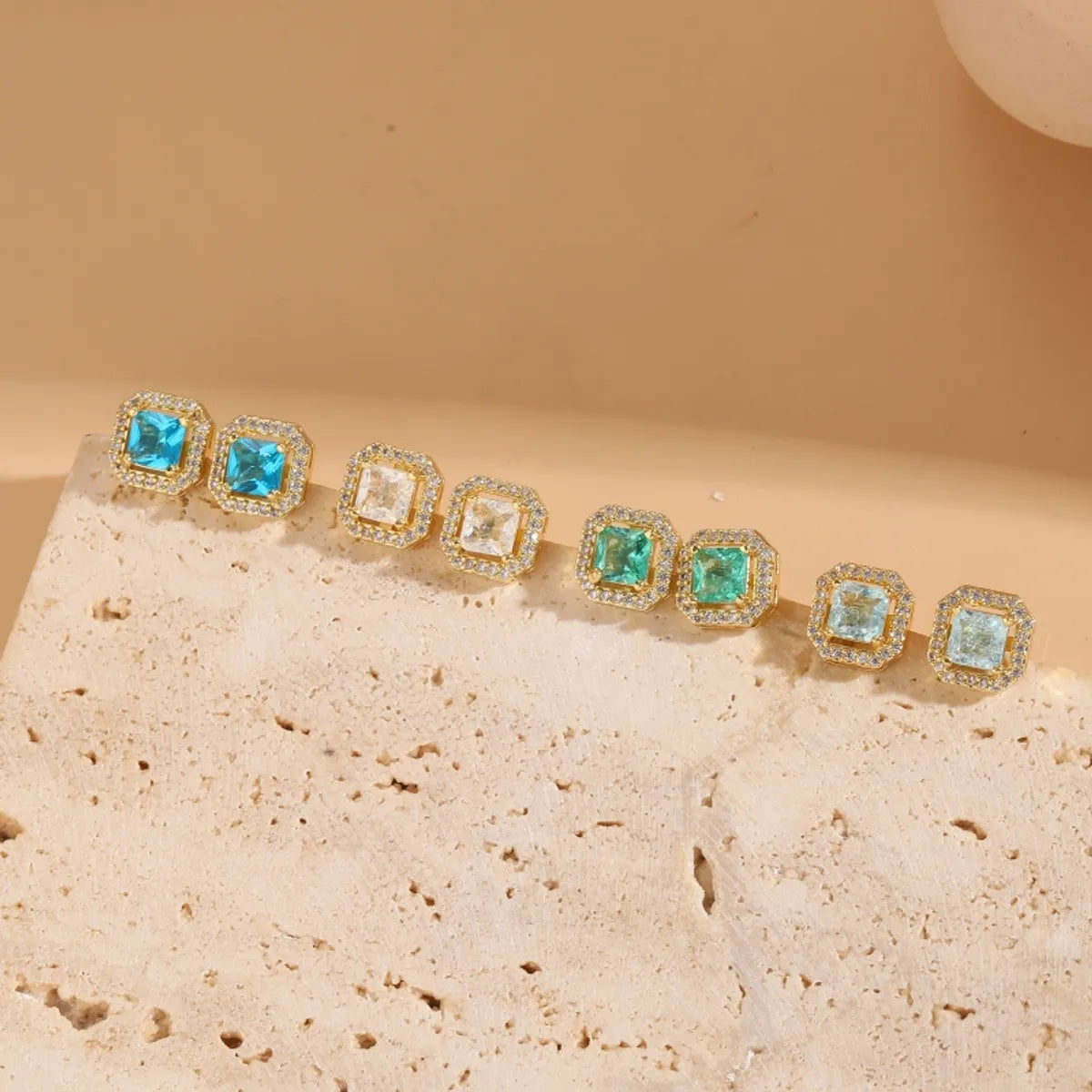 1 Pair Simple Style Classic Style Square Plating Inlay Copper Zircon 14k Gold Plated Ear Studs