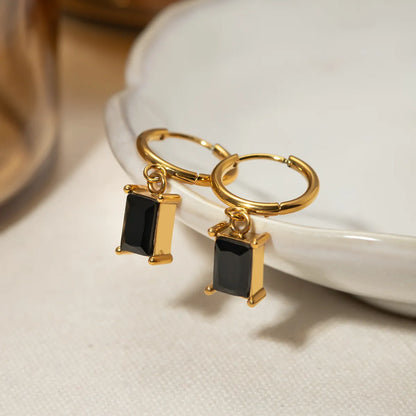 1 Pair Simple Style Classic Style Square Plating Inlay Stainless Steel Zircon 18K Gold Plated Drop Earrings