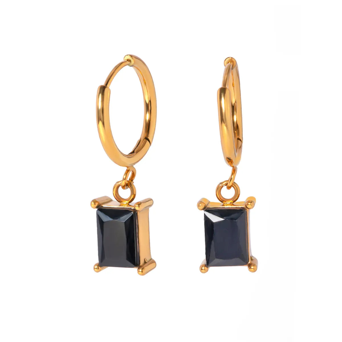 1 Pair Simple Style Classic Style Square Plating Inlay Stainless Steel Zircon 18K Gold Plated Drop Earrings