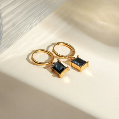 1 Pair Simple Style Classic Style Square Plating Inlay Stainless Steel Zircon 18K Gold Plated Drop Earrings