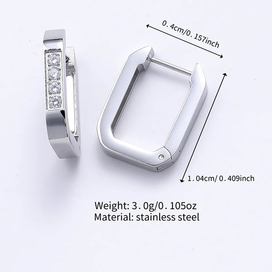 1 Pair Simple Style Classic Style Square Polishing Inlay Stainless Steel Zircon Earrings